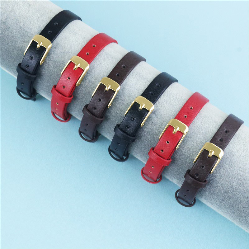 Dây đồng hồ da khóa vàng NATO 6mm 8mm 10mm cho nữ