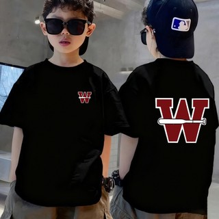 Áo thun cổ tròn thoải mái, in chữ "W" hai mặt dành cho bé trai.