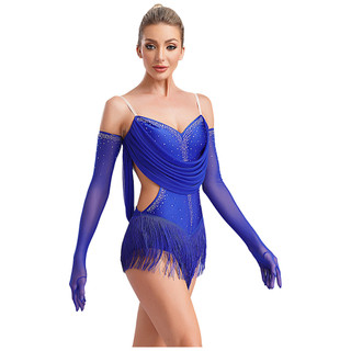 Yhong Nữ Ruched Lưới Drape Tua Rua Khiêu Vũ Leotard Lấp Lánh Kim Cương Giả Dây Có Thể Điều Chỉnh Cutout Viền Body Có Găng Tay