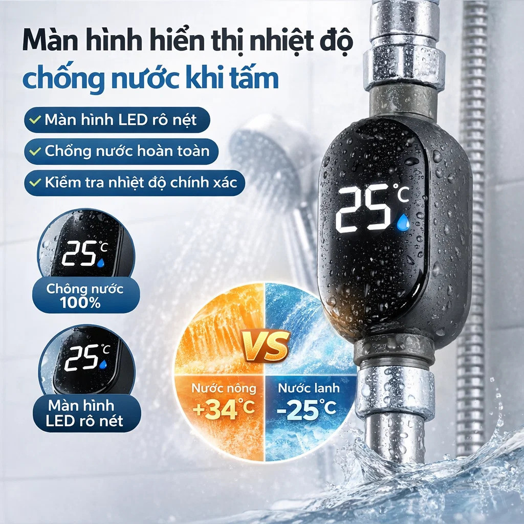 🔥Giá sốc🔥Màn hình hiển thị nhiệt độ cho vòi hoa sen, màn hình hiển thị nhiệt độ thông minh chống nước/Nhiệt kế thông minh kiểm soát nhiệt độ hiệu quả / nhiệt kế tắm an toàn cho bé