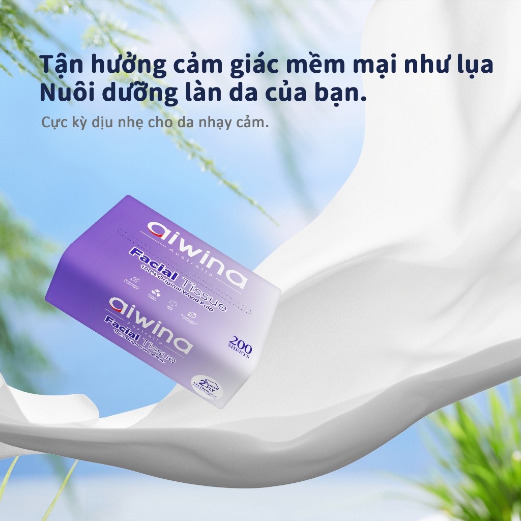 Combo 5 Gói Khăn Giấy Rút Aiwina Cao Cấp Từ Bột Gỗ Nguyên Sinh Siêu Mềm, Dịu Nhẹ Da Nhạy Cảm 200 Tờ