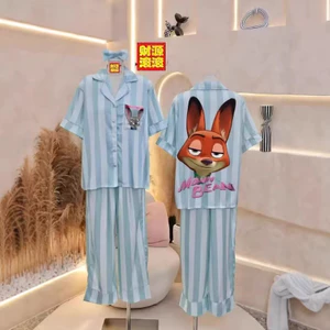 Shop Đông Nam Á Hoạt Hình Dễ Thương Fox Bộ Đồ Ngủ Nữ 2025 Sọc Rời Tay Ngắn Quần Loungewear