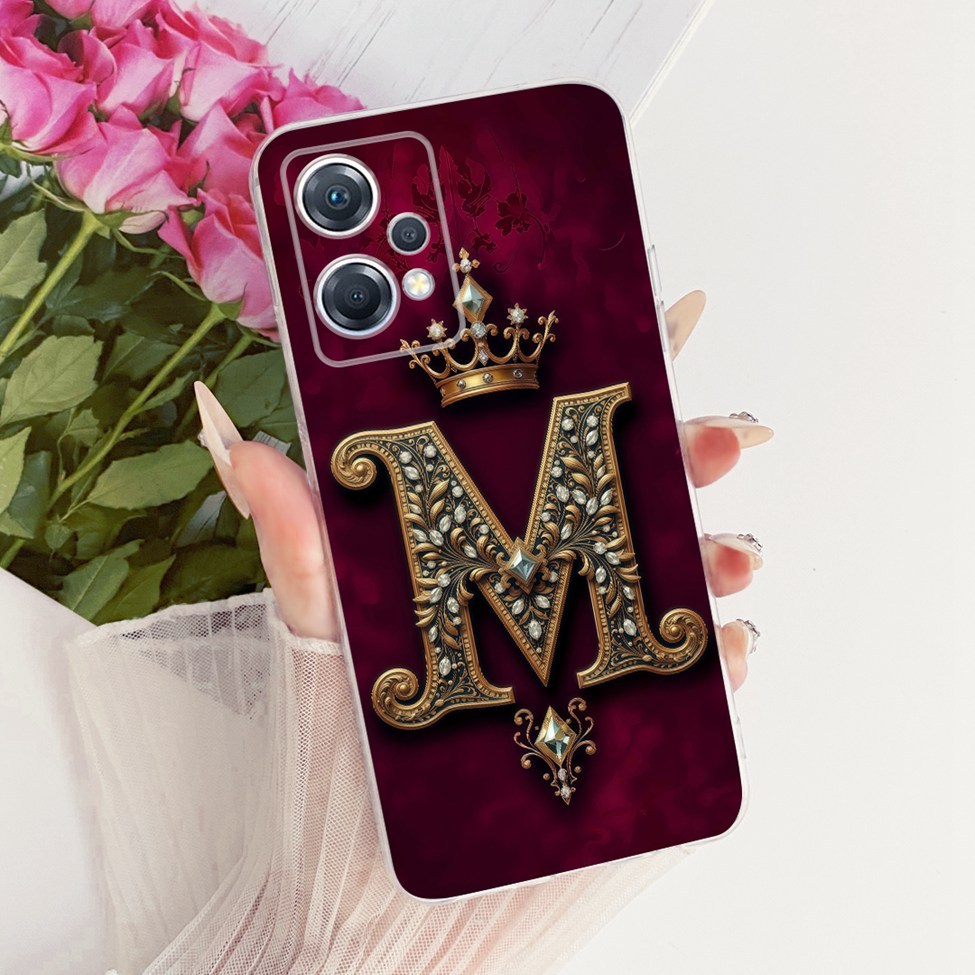 Ốp lưng Oppo PGGM10 Oppo K10x 5G Trong suốt sang trọng Vương miện A-Z Chữ cái 2D Họa tiết phẳng Vỏ điện thoại mềm OppoK10x 5G