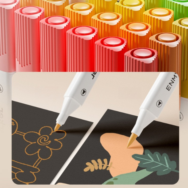 Bút Màu Acrylic Marker 2 Đầu, Bộ 36/48/60 Màu, Màu Không Lem Tươi Sáng Vẽ Trên Nhiều Chất Liệu