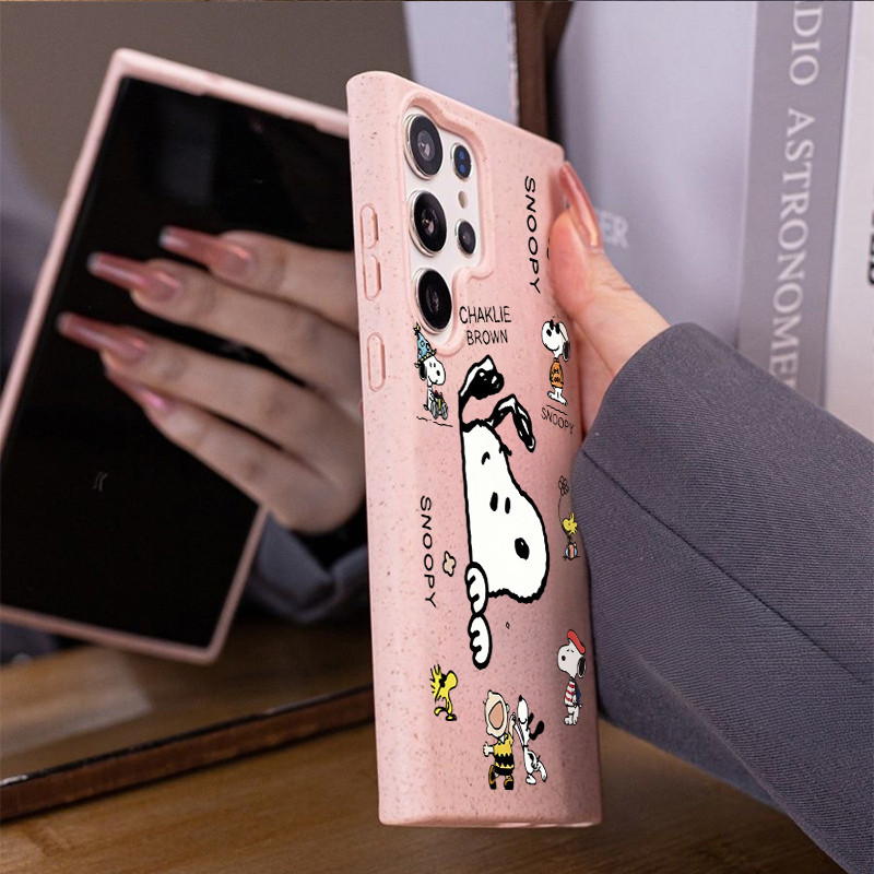 Ốp điện thoại mềm ống hút lúa mì thân thiện với môi trường "Dễ thương Snoopy" cho Samsung S26 Ultra S25 Ultra S24U S25FE A56 A55 S23 U / S22 / S20 FE A17 A07 Vỏ Samsung chống sốc