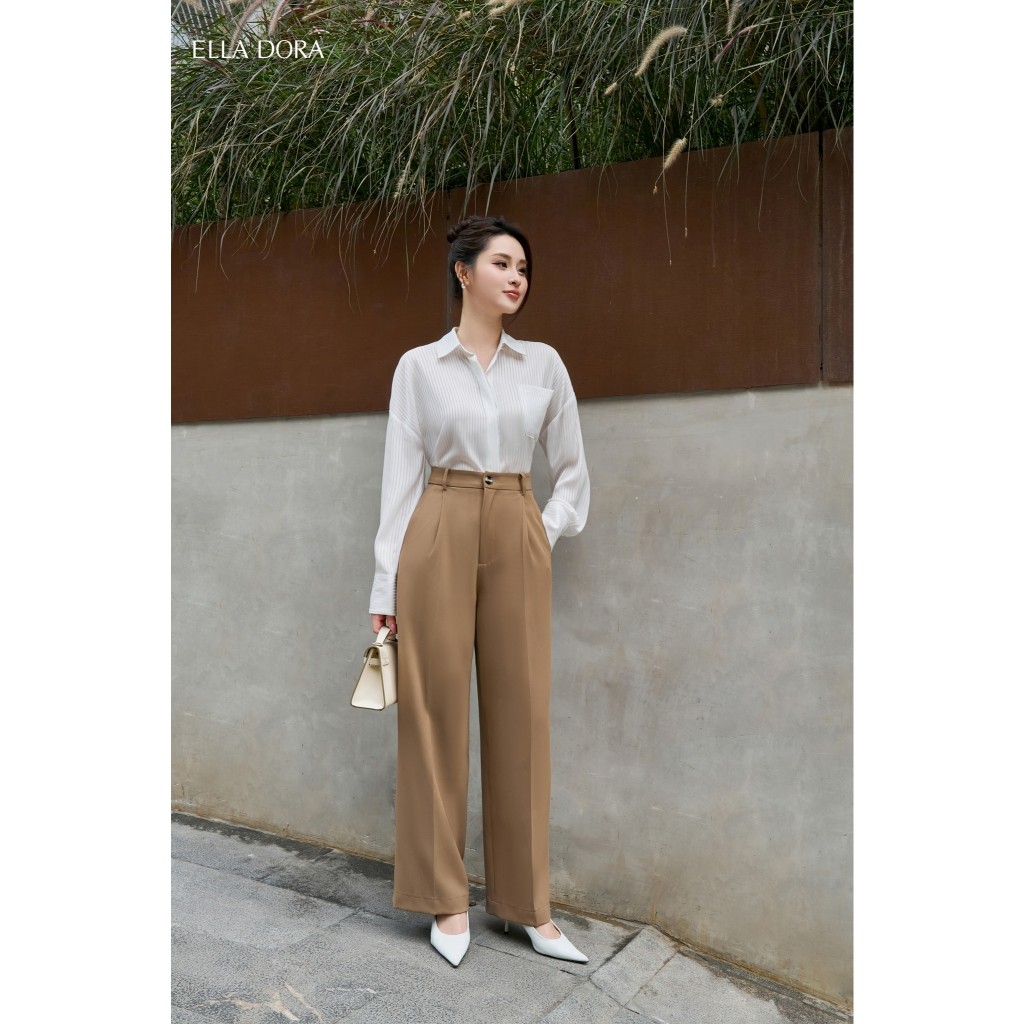 Áo sơ mi nữ ELLA DORA thiết kế kẻ sọc lụa mềm form dáng suông thanh lịch sang trọng [SM80]