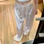 Quần ống rộng eo cao mỏng Acetate Satin phiên bản Hàn Quốc Quần trắng kiểu Pháp Slimer Look Fried Street Thời trang ống rộng dáng rộng