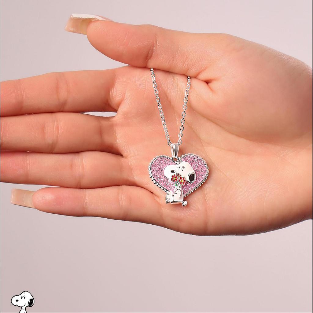 Hoạt Hình Snoopy Hồng Đào Trái Tim Vòng Cổ Cặp Đôi Quà Tặng Mặt Dây Chuyền Hoạt Hình Chó Xương Đòn Dây Chuyền Ngày Lễ Tình Nhân Vòng Cổ