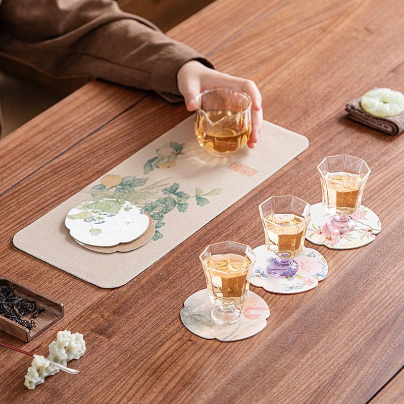 [Set 5 Miếng] Lót Ly Vải Hoa Cỏ Phong Cách Trung Hoa Cách Nhiệt Chống Trượt Phụ Kiện Trà Đạo Cao Cấp Trang Trí Bàn Ăn Văn Phòng Quà Tặng Đẹp