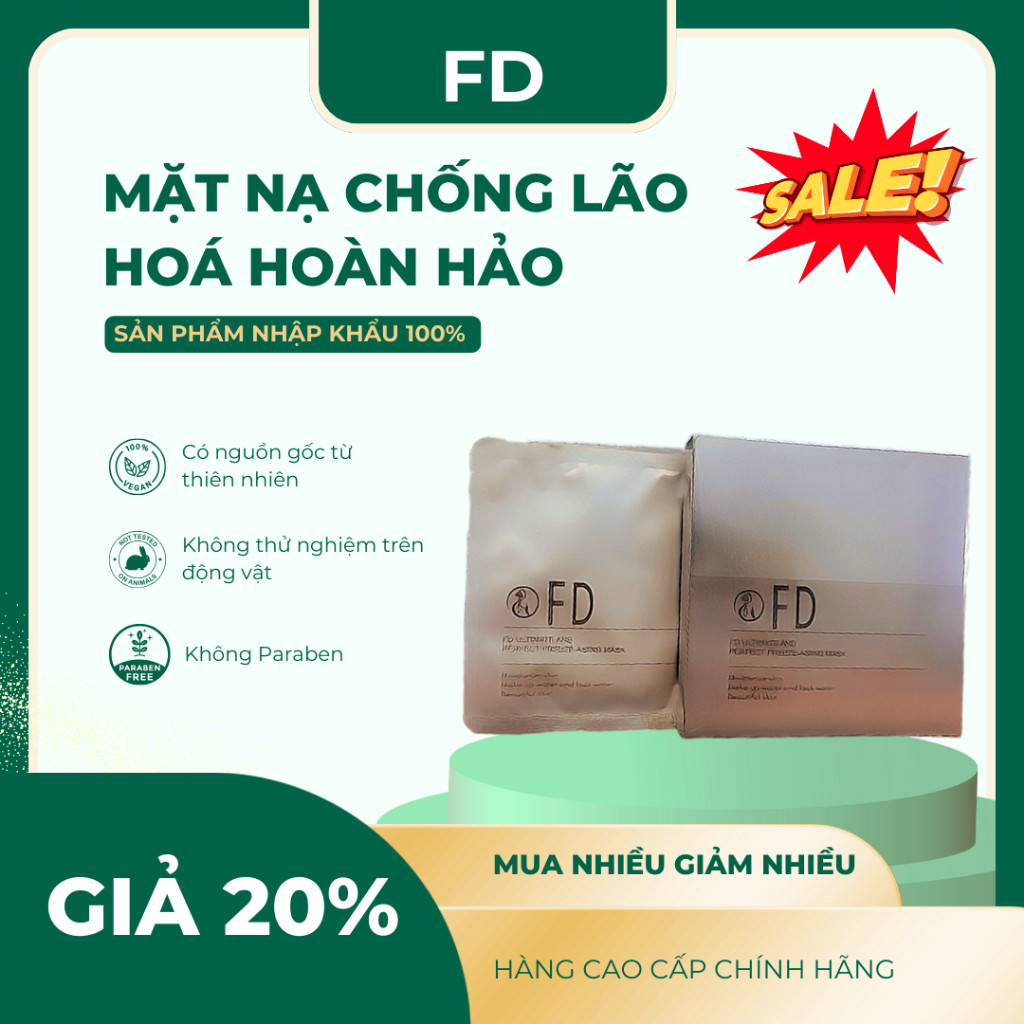 Mặt Nạ Chống Lão Hóa FD.Dưỡng Trắng, Cấp Ẩm, Mờ Thâm với Collagen Tự Nhiên (Hộp 5 Túi)Dịu nhẹ, không gây kích ứng