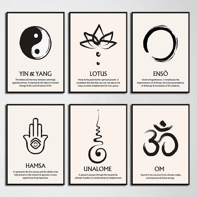 Trừu Tượng Sen Zen Biểu Tượng Thiền Tâm Linh Canvas In Poster Nghệ Thuật Treo Tường Cho Phòng Khách Trang Trí Nhà Khung