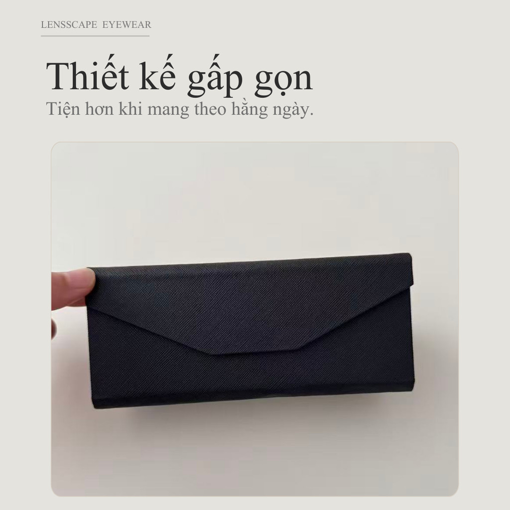 LENSSCAPE-Combo hộp kính gập + khăn lau kính + túi đựng kính – hộp đựng kính gọn nhẹ, cứng cáp, chống va đập, có móc carabiner treo ba lô