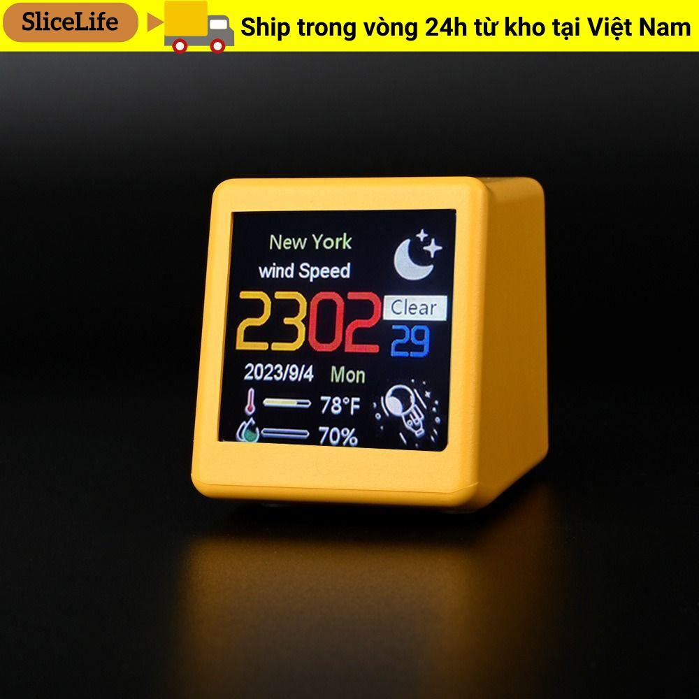 Đồng hồ thông minh SLICELLIFE 4.5x4x3CM, Trạm dự báo thời tiết sạc USB Album Lectronic, Đa chức năng sáng tạo với toàn màn hình Gif Hoạt hình WiFi Đồng hồ để bàn Mini tại nhà