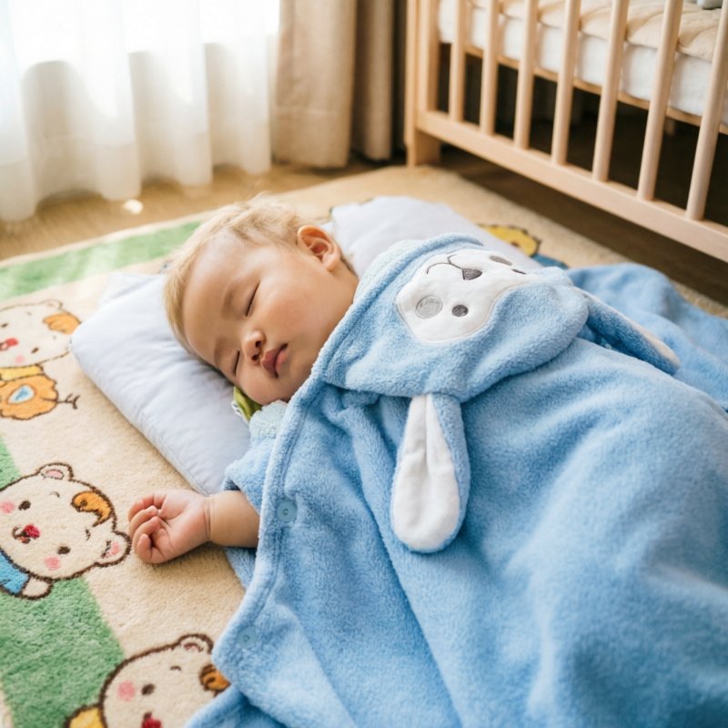 Khăn choàng tắm trẻ có mũ nhung san hô mềm mại thân thiện da lau khô nhanh dễ mặc tháo thoáng khí