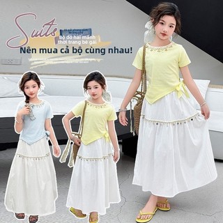 Set áo ngắn tay và váy dài cho bé gái - Váy boho công chúa phong cách Hàn Quốc dễ thương bay bổng