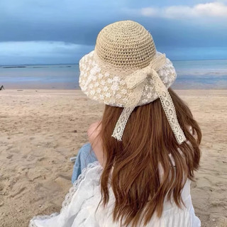 Nón Cói Nữ Vành Rộng Ren Hoa Thắt Nơ Phong Cách Vintage Ngọt Ngào Đi Biển Du Lịch