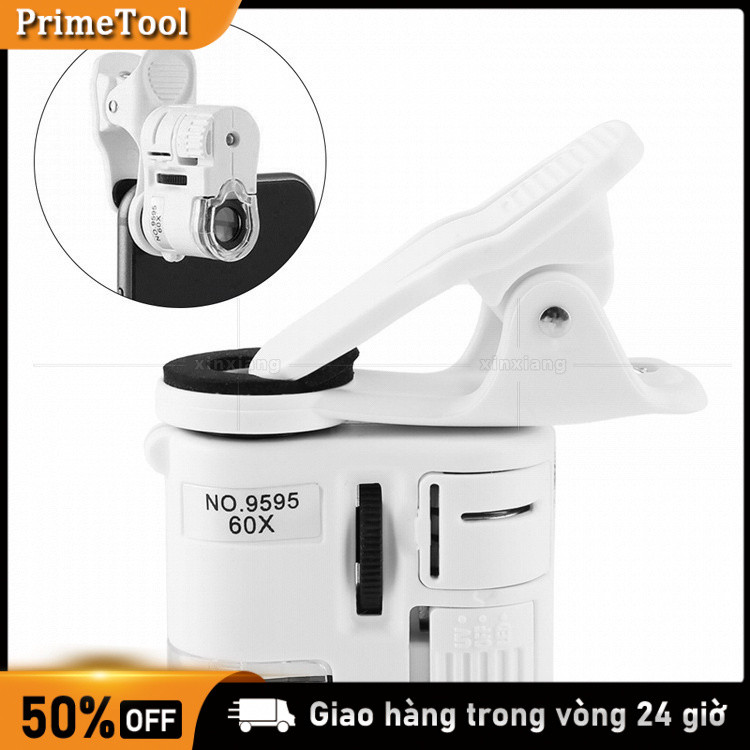 Kính hiển vi mini 60X tích hợp đèn kiểm tra tiền giả Kính lúp kẹp điện thoại، Phóng To 60X،Có đèn LED trợ sáng