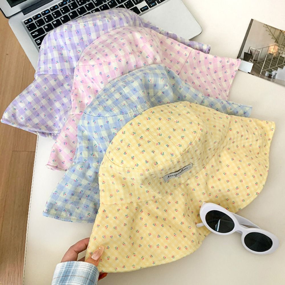 Mũ che nắng HOBBYIN vành lớn kẻ sọc hoa, dễ gấp gọn, phù hợp cho bãi biển