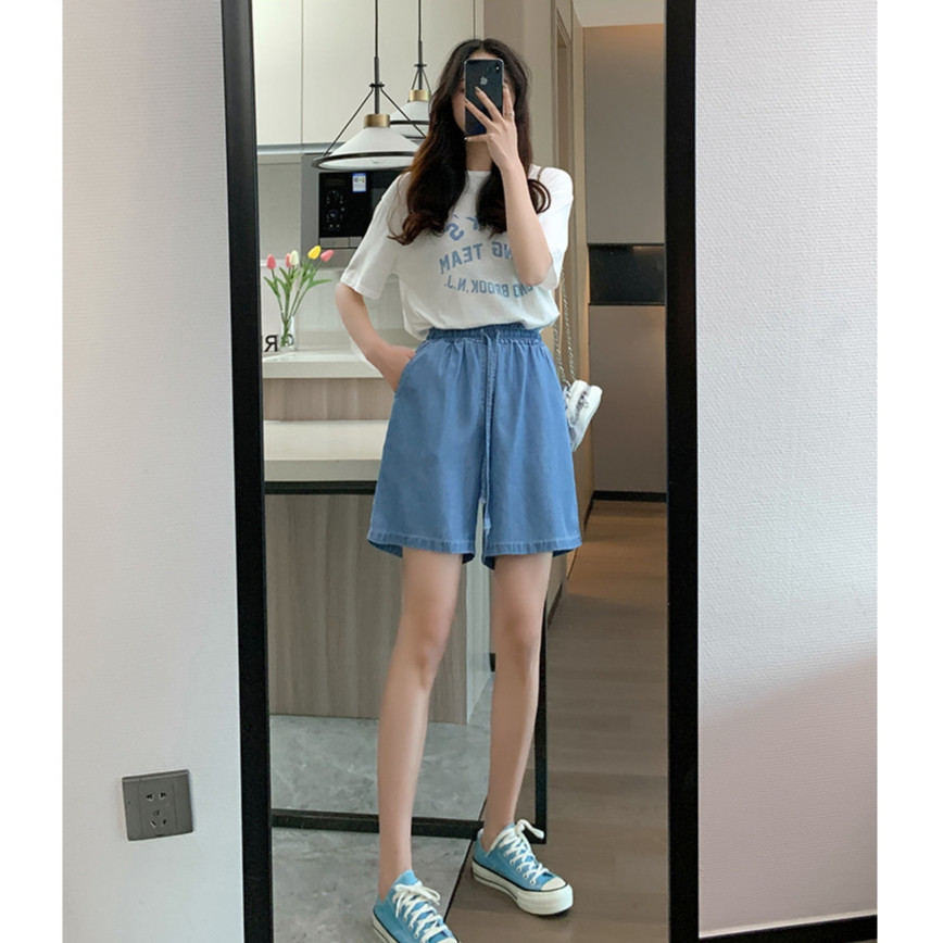 quần short jean nữ Băng Lụa Denim 2026 Phong Cách Thước Lớn Mỏng Hơn Nhìn