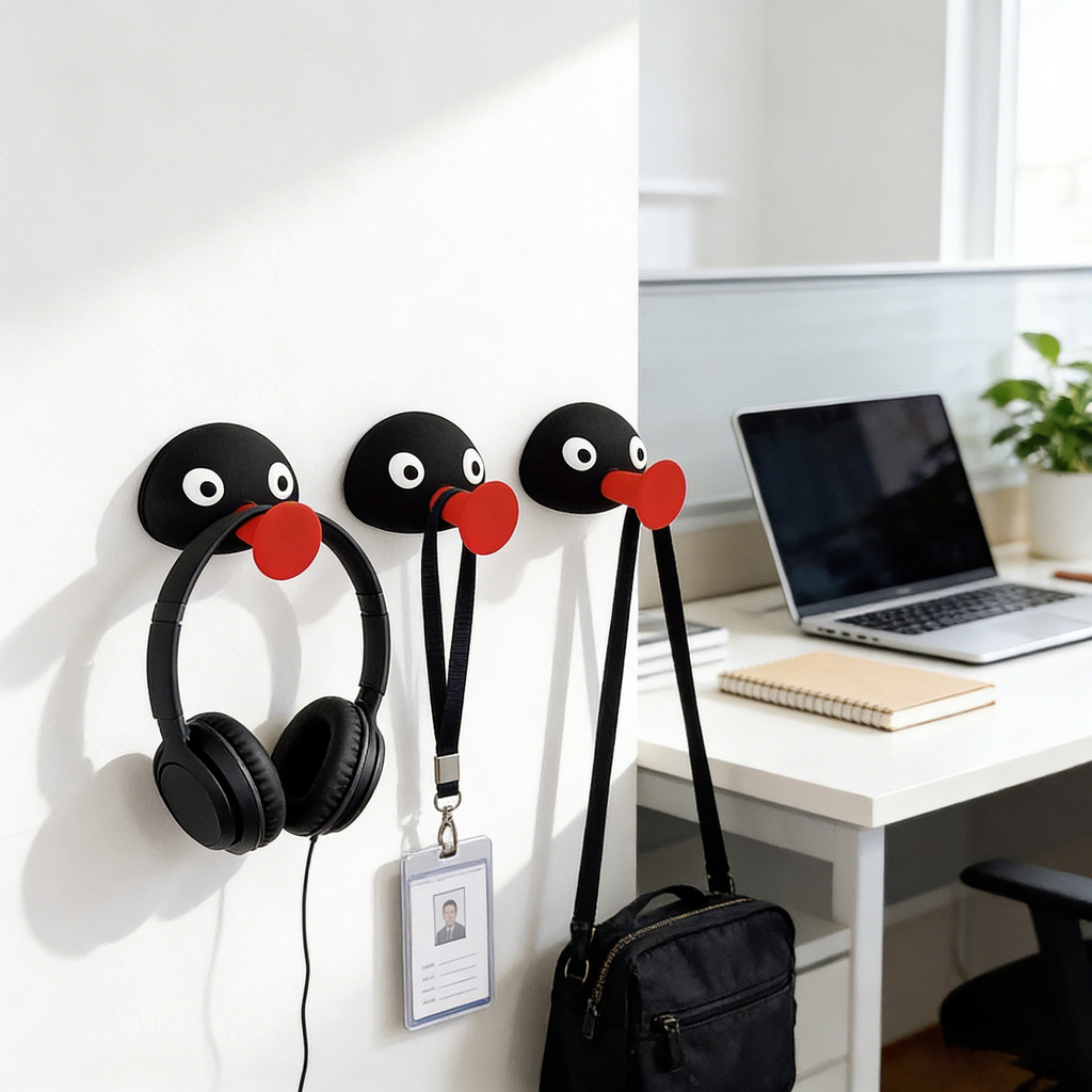 1 Móc treo tường hình chim cánh cụt hoạt hình dễ thương cho áo khoác khăn
