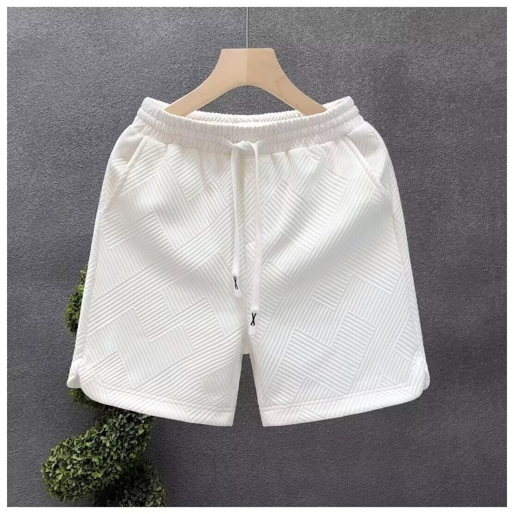 Quần short nam màu trắng họa tiết kim cương, phù hợp thời trang mùa hè
