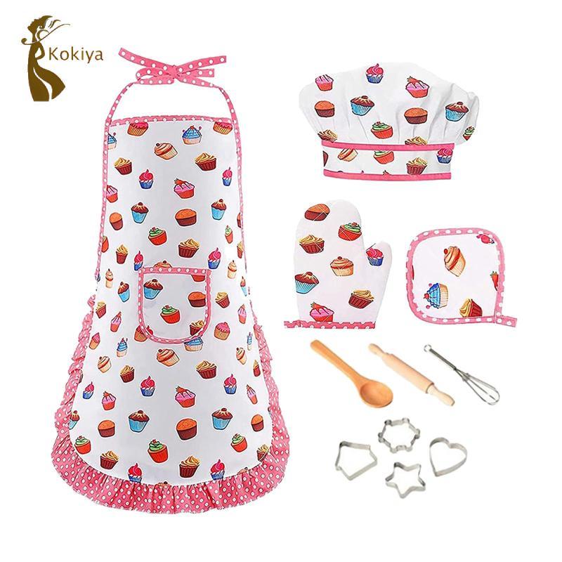 Bộ nướng bánh nấu ăn cho trẻ em Tạp dề đồ chơi phát triển Găng tay nấu ăn Mũ đầu bếp Bộ quần áo đầu bếp cho trẻ mới biết đi Trẻ em