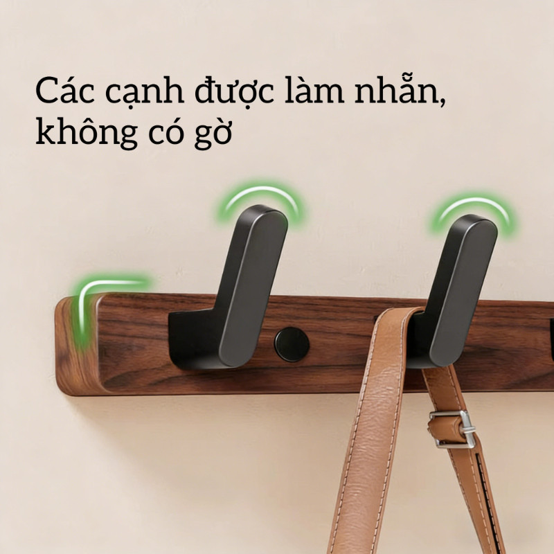 Móc Treo Tường Gỗ Óc Chó Chịu Lực Tốt - Thanh Móc Treo Đồ Siêu Dính, Dán/Khoan Tường, Treo Áo Mũ Tiện Lợi