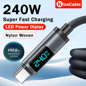 Màn hình nguồn thời gian thực Cáp sạc điện thoại Loại C đến Loại C Cáp sạc siêu nhanh 240W Dây dữ liệu chống vỡ bện Nylon Tương thích rộng rãi