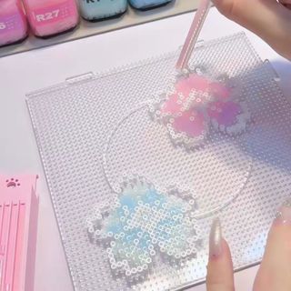 Hạt Perler DIY thủ công YUUKII, Máy ép nhiệt Hạt Perler màu thủy tinh trong suốt cao, Đồ chơi hạt Perler 2.6mm thủ công