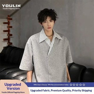 Áo Sơ Mi Polo Nam Sọc Khâu Áo Sơ Mi Cổ Giả Hai Mảnh Tay Ngắn
