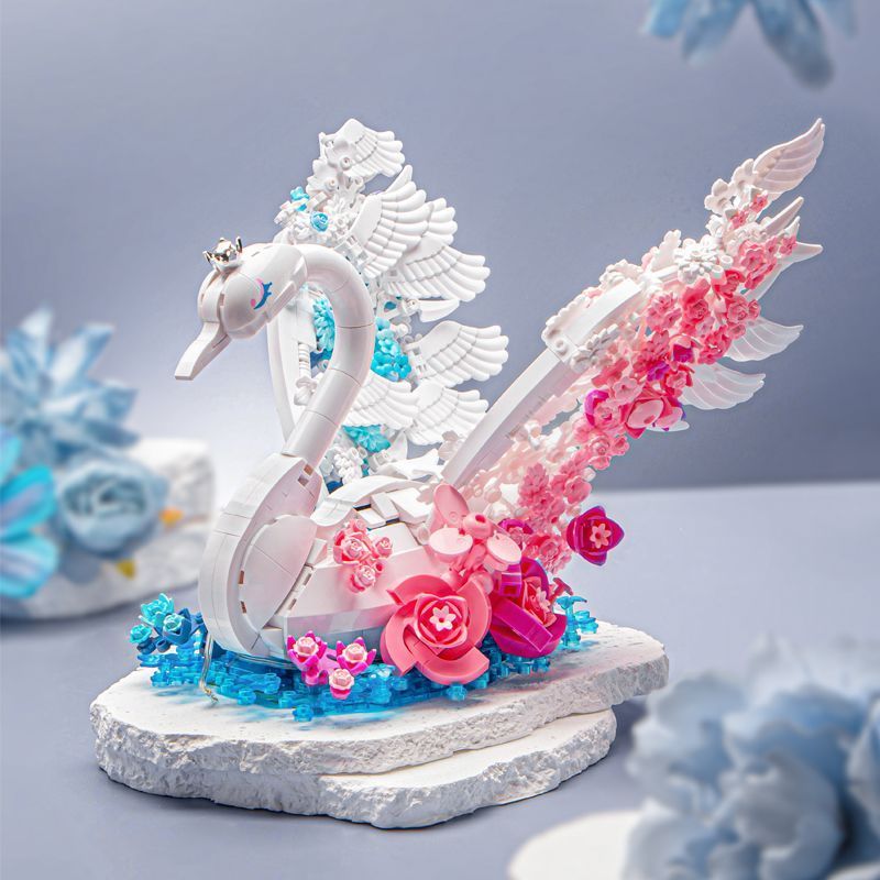 Quà tặng đồ chơi khối xây dựng lắp ráp thiên nga hai màu Flower Series
