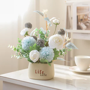 Chậu Hoa Giả Trang Trí Để Bàn Mini Decor Phòng Khách Tủ Lạnh Phong Cách Hàn Quốc Chậu Hoa Thành Phẩm Kèm Bình Nhựa "Life" Cao Cấp