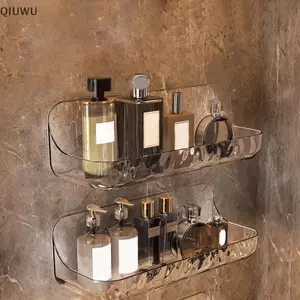 QIUWU Phòng tắm Nhà vệ sinh Ra Kệ đựng đồ vệ sinh Không đục lỗ Sản phẩm chăm sóc da treo tường Giá đỡ rửa tường Hộp lưu trữ trong suốt.