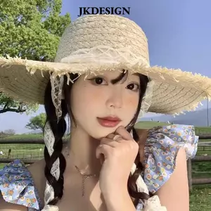 Mũ rộng vành JKDesign với nơ, dễ gấp gọn - Phù hợp che nắng và thời trang dành cho nữ