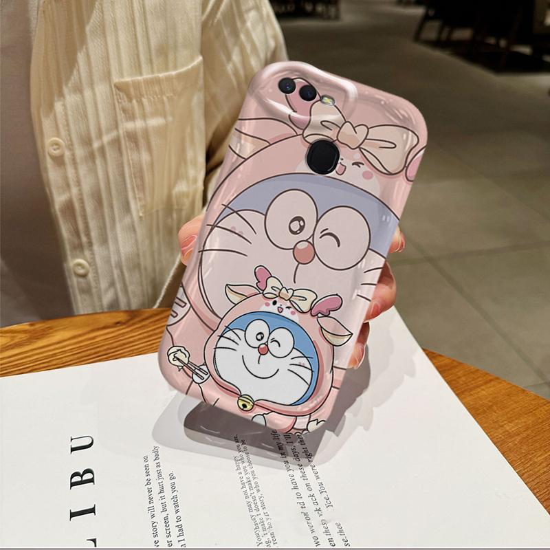 Vỏ Silicon Hoạt Hình Cho OPPO A5S A7 A12 F9 F9 Pro Phụ Kiện 3D Vỏ Điện Thoại Mềm Cặp Đôi Doremon Chống Sốc Mặt Sau