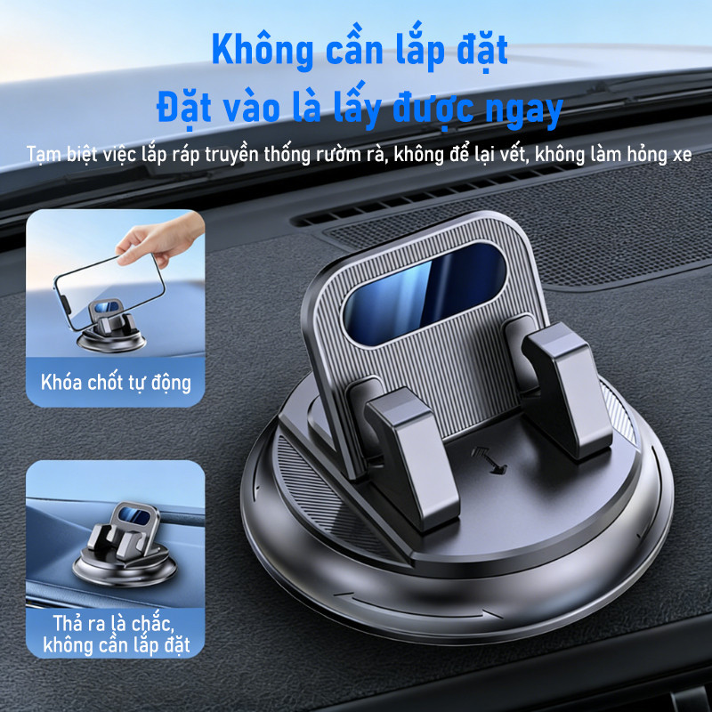 Giá Đỡ Điện Thoại Cho Bảng Điều Khiển Ô Tô - Lắp Dễ Dàng, Chắc Chắn Không Che Tầm Nhìn, Chống Rung & Xoay 360°