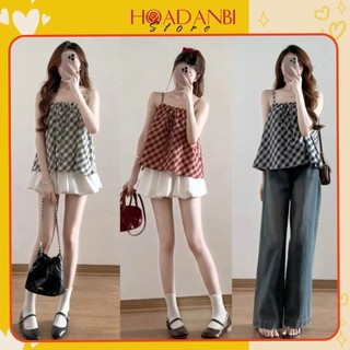 Set áo 2 dây kẻ kèm áo cardigan dài tay phong cách Hàn Quốc, Áo hai dây tiểu thư kẻ sọc Siêu xinh