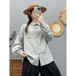 Áo sơ mi nữ tay dài phong cách Mori art, sợi cotton cao cấp, in mềm mại