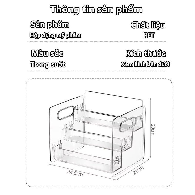 Hộp đựng mỹ phẩm 3 tầng PET trong suốt cấu trúc thang tiện lợi đựng nước hoa đồ nhỏ bàn làm việc