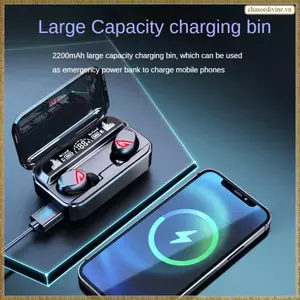 Tai nghe Bluetooth S10Pro Bluetooth 5.2 Tai nghe cảm ứng âm thanh nổi song phương với hộp sạc màn hình kỹ thuật số 2200MA màu đen