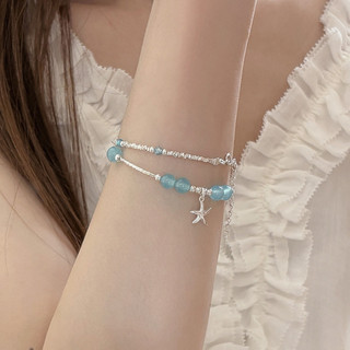 Lắc Tay Bạc S925 Đính Đá Xanh Dương Charm Sao Biển Dễ Thương Cho Mùa Hè