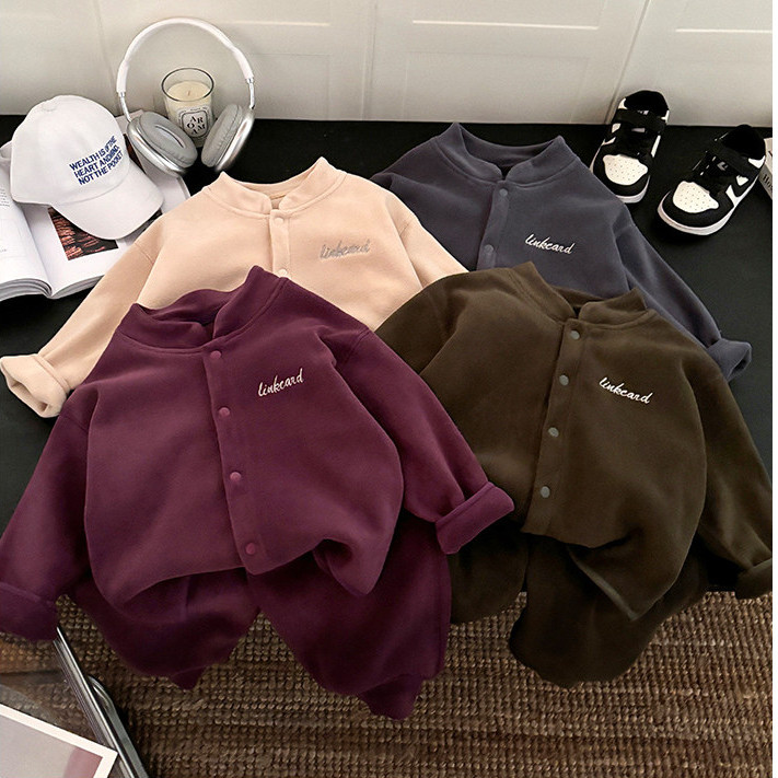 Áo khoác lông cừu trẻ em Mùa thu đông Cardigan Đồng phục bóng chày 73-150 Size 5T2A