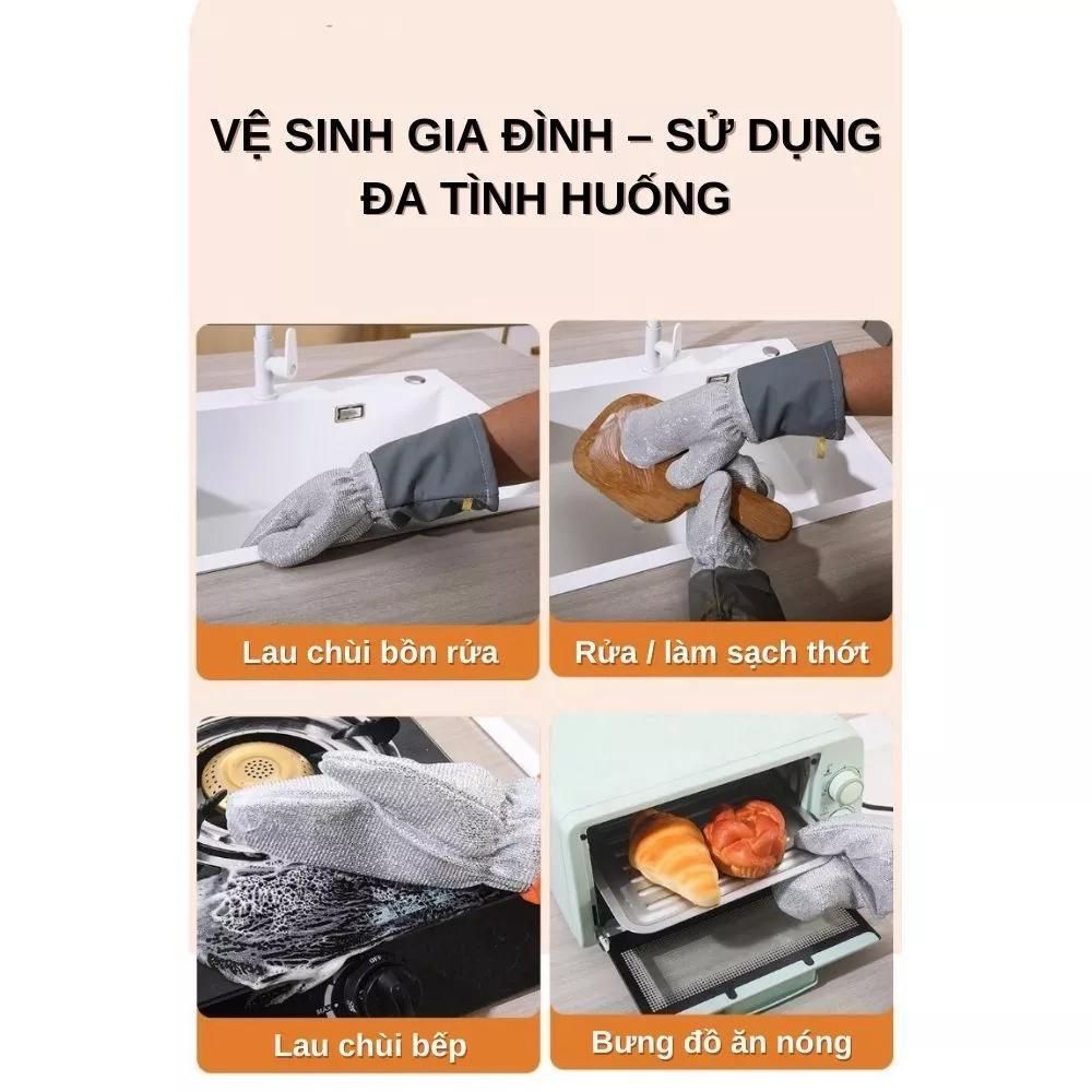 [1 Đôi Dày 3 Lớp] Găng Tay Rửa Chén Bằng Kim Loại, Găng Tay Cọ Rửa Xoong Nồi, Găng Tay Dày 3 Lớp Chống Thấm Nước Đa Năng