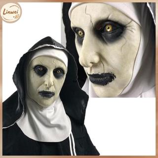 [Linwei] Mặt nạ cao su nữ tu đáng sợ kinh dị kèm khăn trùm đầu Valak Cosplay cho trang phục Halloween