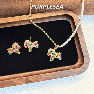 Vòng cổ và bông tai zircon ngọc trai phong cách cung hoàng đạo, thời trang thu đông mới