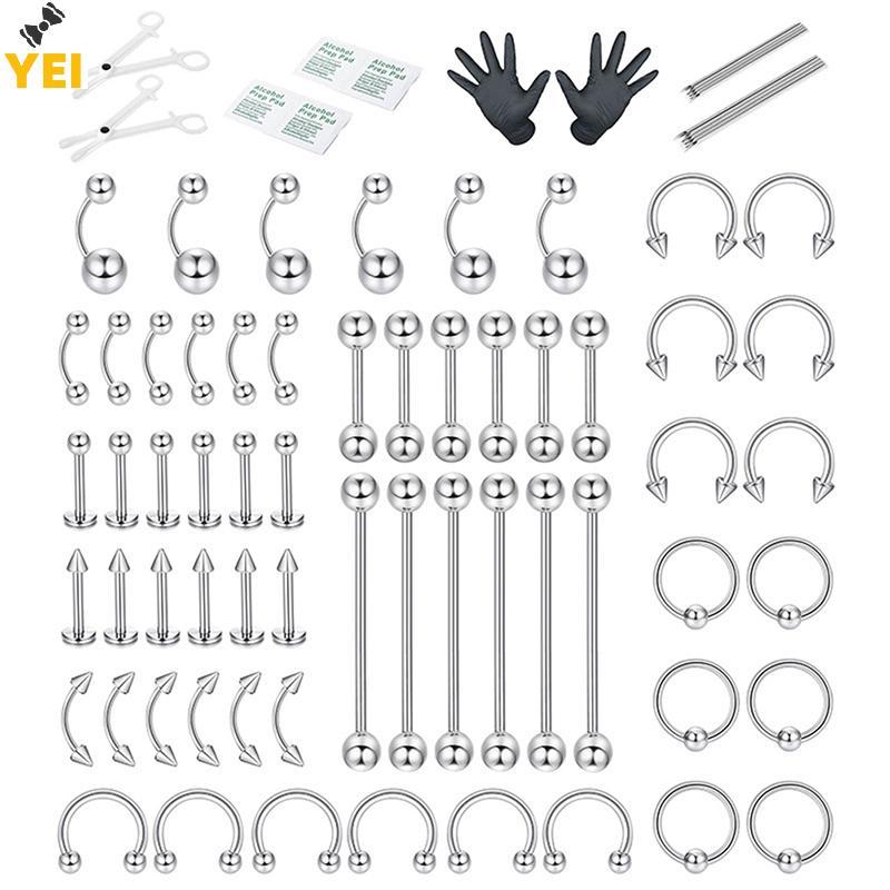 Phụ Kiện Xỏ Khuyên BodyYEI 72 Miếng - Mũi, Môi, Lông Mày, Lưỡi