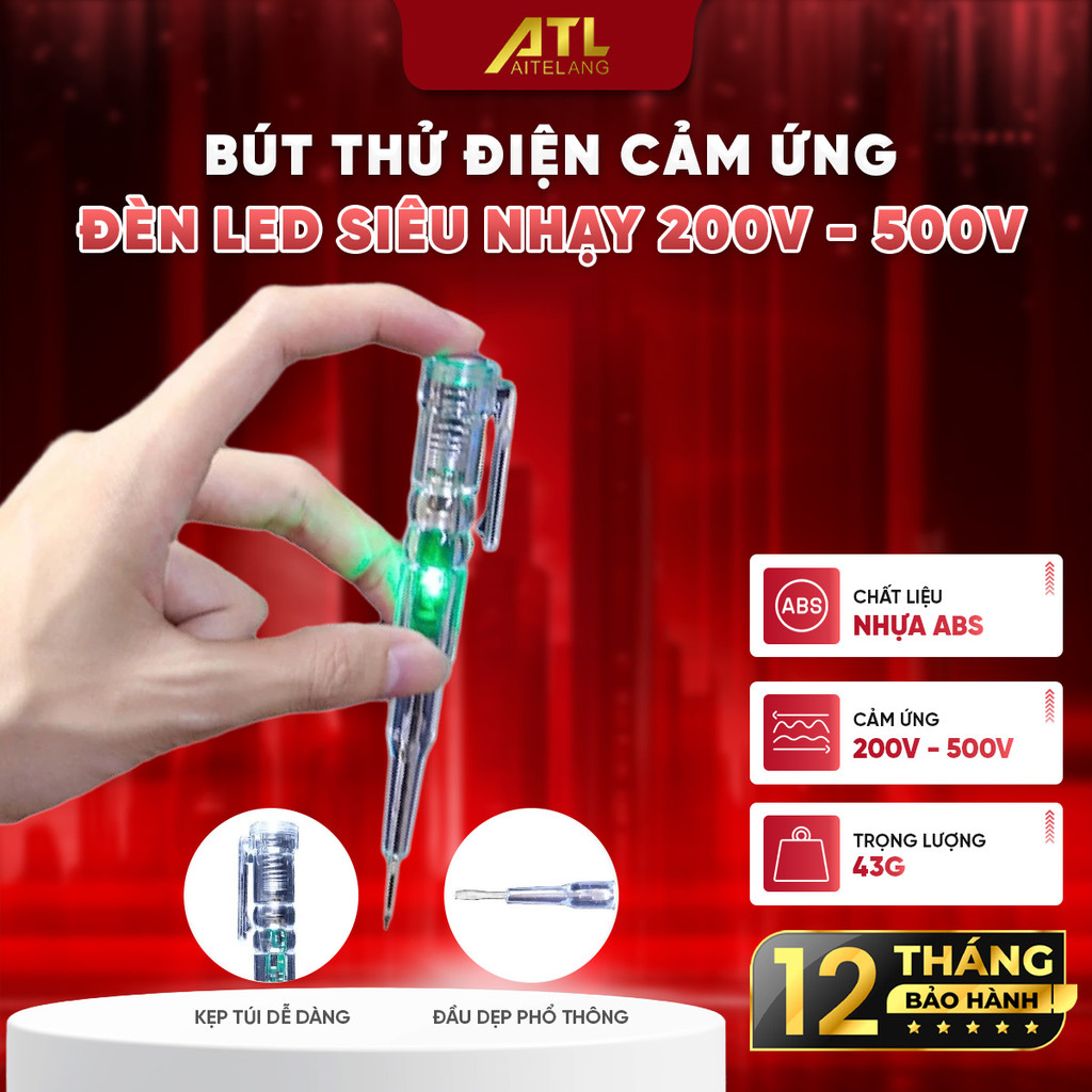 Bút thử điện cảm ứng 200V-500V vỏ nhựa ABS, đèn báo LED siêu nhạy thiết kế nhỏ gọn tiện dụng