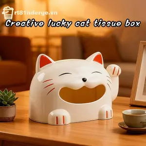 Ge Hộp đựng khăn giấy mèo may mắn, Hộp đựng khăn giấy để bàn trang trí nội thất sáng tạo, Hộp lưu trữ phòng khách gia đình hoạt hình dễ thương cho khăn giấy n