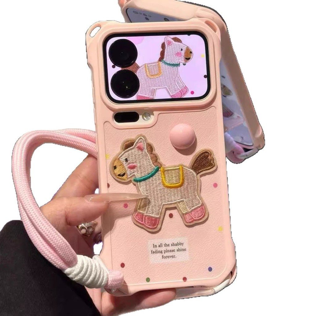Chấm Bi Màu Hồng Pony Thích Hợp Cho iPhone17 / 16promax Ốp Điện Thoại 15 / 14 / 13P70 Dây Buộc Dễ Thương