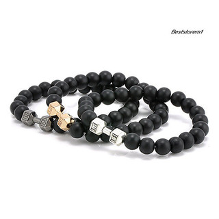Cửa hàng tốt nhất| Unisex Thời Trang Đen Mờ Đá Quả Tạ Tập Gym Thể Hình Vòng Tay Punk Có Thể Điều Chỉnh
